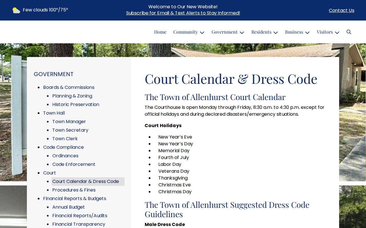 Allenhurst court docket calendar hours and dress rules