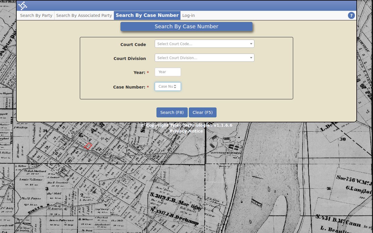 Liberty County CM Web Search case-number endpoint and redirect screen