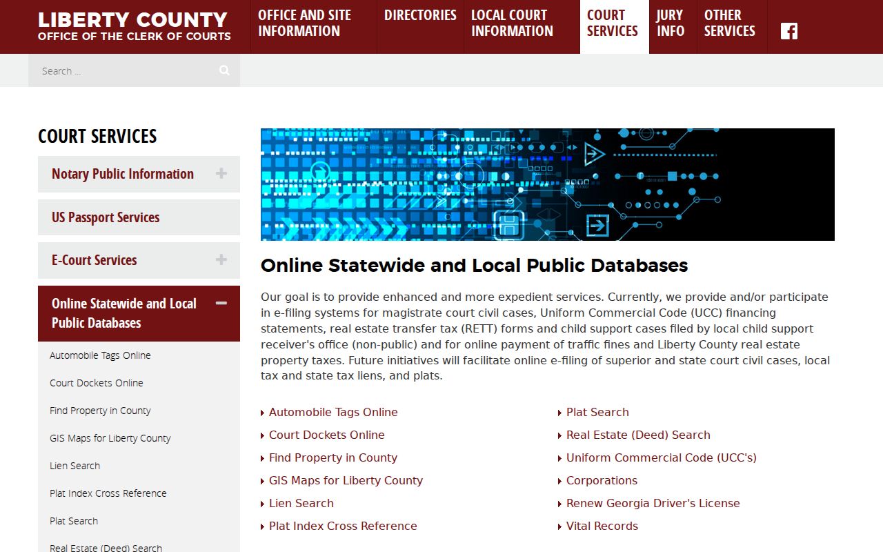 Liberty County Clerk Court Databases directory with court docket access