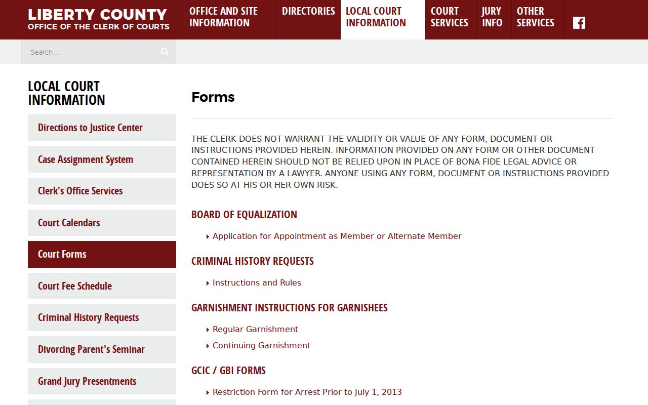 Liberty Clerk of Courts forms index for court record requests