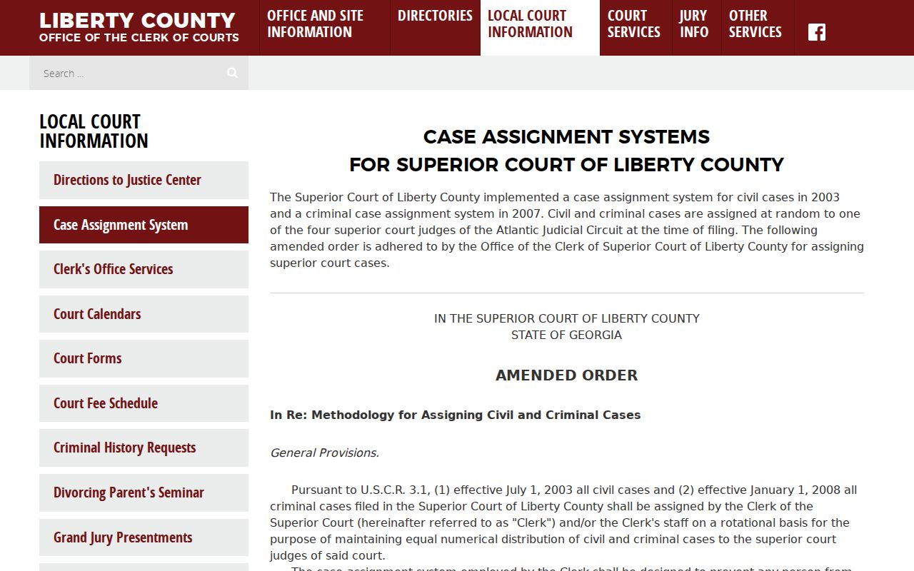 Liberty County criminal docket case assignment order