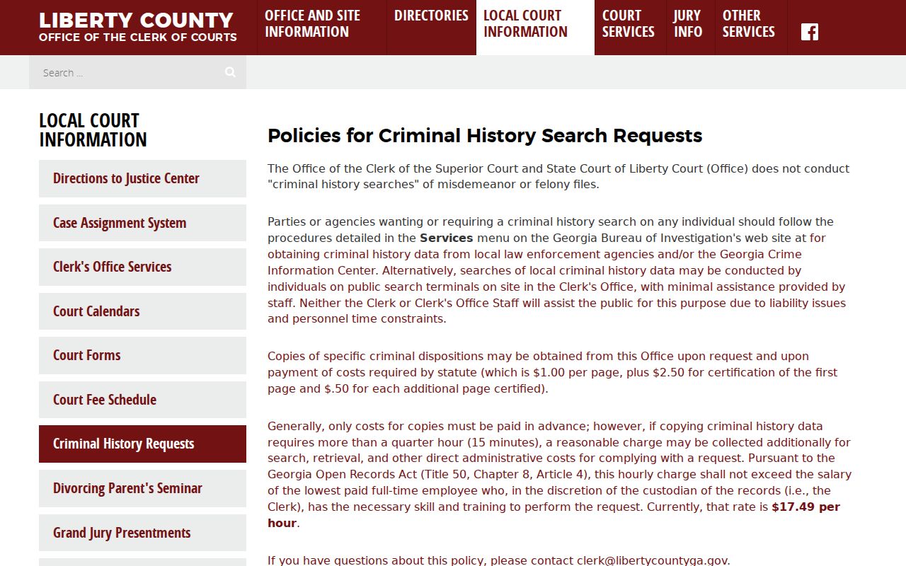 Liberty County criminal docket disposition and public terminal policy