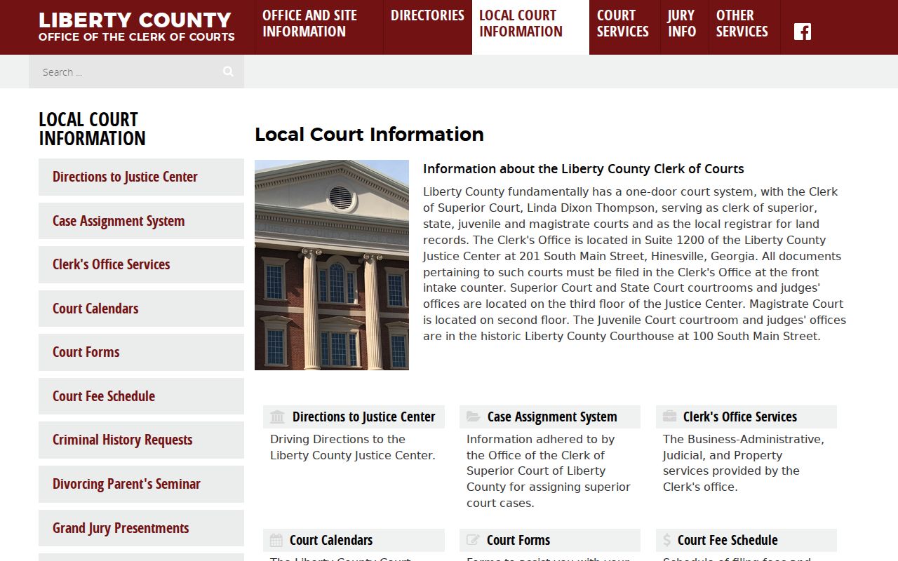 Liberty County one-door court hub with court and floor locations