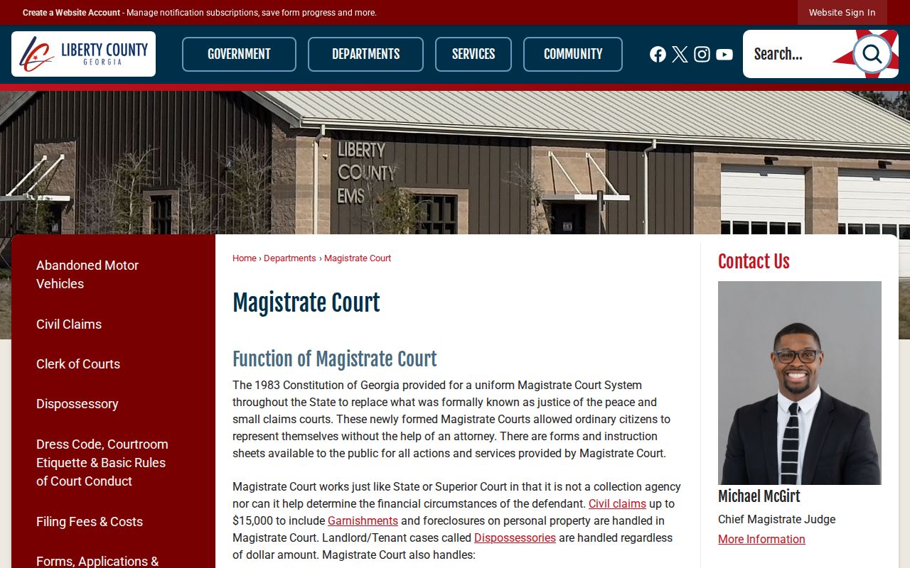 Liberty County Magistrate Court jurisdiction and public service page