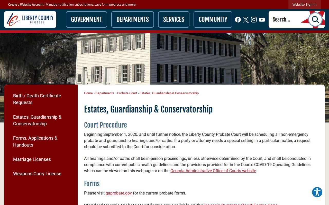 Liberty County Probate Court estates guardianship and conservatorship page