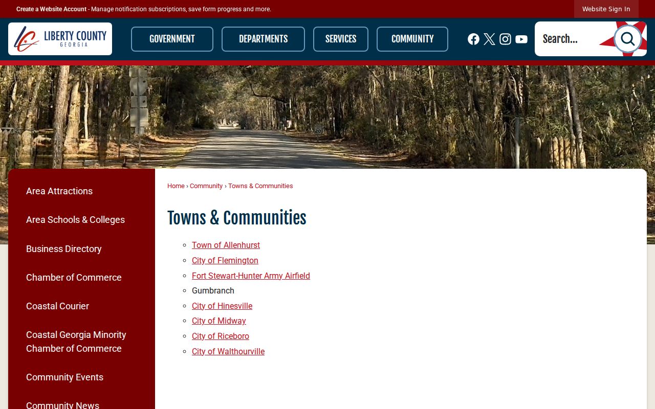 Liberty County towns and communities page including Midway